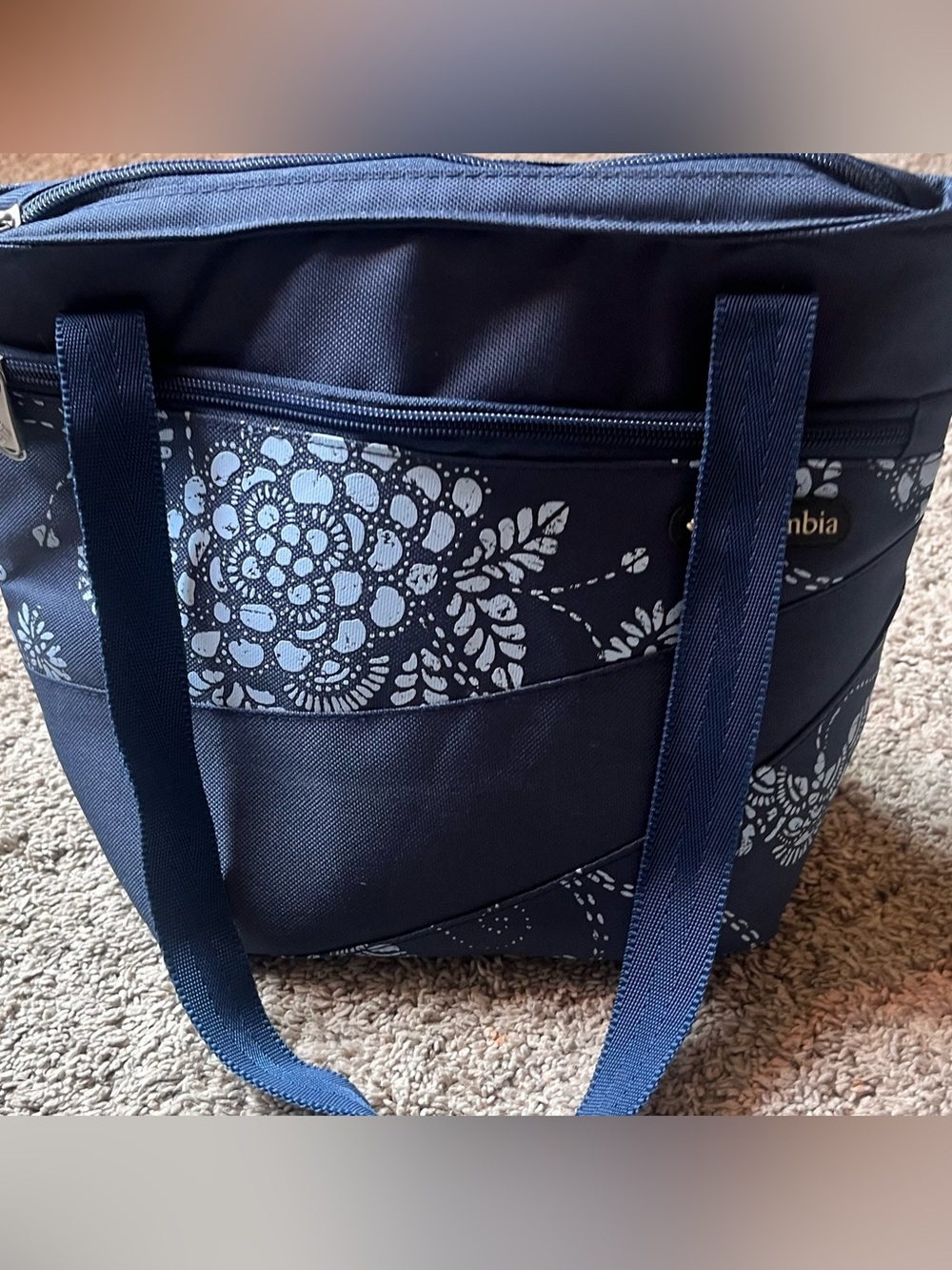 Columbia Navy Floral Tote insulated lunch Bag - Picture 2 of 2